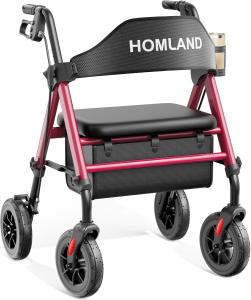 Homland Foldable Rollator Walker with Seat, 8" All-Terrain Wheels, #R010