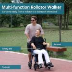 ELENKER All Terrain Rollator Walker Transport Wheelchair Combo, 2 in 1 Rolling Walker with Padded Seat and Wide Backrest, Blue