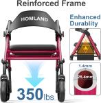 Homland Foldable Rollator Walker with Seat, 8" All-Terrain Wheels, #R010