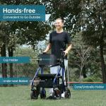 ELENKER All Terrain Rollator Walker Transport Wheelchair Combo, 2 in 1 Rolling Walker with Padded Seat and Wide Backrest, Blue