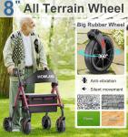 Homland Foldable Rollator Walker with Seat, 8" All-Terrain Wheels, #R010