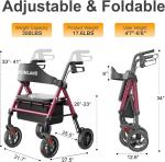 Homland Foldable Rollator Walker with Seat, 8" All-Terrain Wheels, #R010