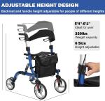 2 in 1 Rollator Walker & Transport Chair Foldable Walker Wheelchair Combo 330LBS