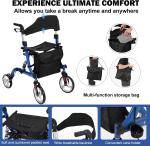 2 in 1 Rollator Walker & Transport Chair Foldable Walker Wheelchair Combo 330LBS