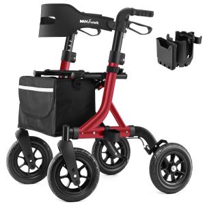 Walkers for Seniors, Rollator Walker with Seat, 4x 10" Rubber Wheels All Terrain