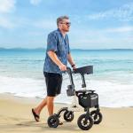 MAXWALK Walkers for Seniors, Rollator Walker with Seat, 10" Rubber Wheels All Terrain Rollator Walker with Backrest, Aluminum Walkers Built-in Cable, Foldable and Adjustable Height for Seniors, Beige