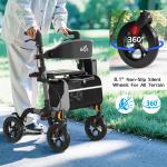Heavy Duty Rollator Walker 350lb All-Terrain Adjustable Height Walker for Senior