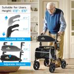 Heavy Duty Rollator Walker 350lb All-Terrain Adjustable Height Walker for Senior