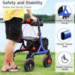 Rollator Walker for Seniors, Foldable All Terrain Rolling Walker with seat, Aluminum Walkers with 10 inch Rubber Wheels, Built-in Cable, Cup Holder, Adjustable Handles and Backrest for Seniors, Blue