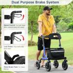 Rollator Walker for Seniors, Foldable All Terrain Rolling Walker with seat, Aluminum Walkers with 10 inch Rubber Wheels, Built-in Cable, Cup Holder, Adjustable Handles and Backrest for Seniors, Blue