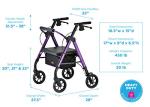 NOVA Medical Products Star Heavy Duty Bariatric Rollator Walker with Extra Wide Padded Seat, 8” Wheels, Fold Lock Feature with Adjustable Seat Height & 450 lbs. Weight Capacity, Standard Size, Purple