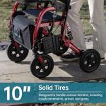 ELENKER Rollator Walker Transport Wheelchair Combo with Shock Absorber, 2 in 1 Rolling Walker with Seat, All Terrain Wheels for Seniors, Red