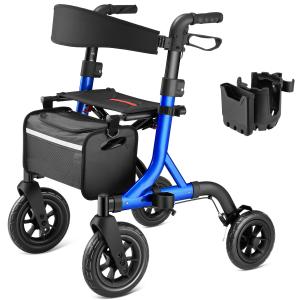 All-Terrain Rollator Walker with 10” Rubber Wheels, Padded Seat & Backrest 300lb