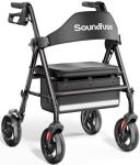 Rollator Walkers with Seat for Seniors, Foldable 8" Big Wheels All Terrain Rolling Walker, Handles and Ergonomic Seat Height Adjustable, 350 lb