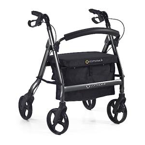 Comodità Spazio Extra Wide Heavy-Duty Rollator Walker with Seat, Wheeled Rolling Walker for Adults and Seniors, 19" Wide Nylon Seat, 4 Wheel, with Cup Holder and Cane Holder, Metallic Graphite