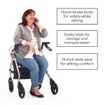 Comodità Spazio Extra Wide Heavy-Duty Rollator Walker with Seat, Wheeled Rolling Walker for Adults and Seniors, 19" Wide Nylon Seat, 4 Wheel, with Cup Holder and Cane Holder, Metallic Graphite