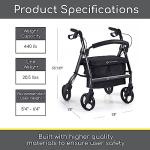 Comodità Spazio Extra Wide Heavy-Duty Rollator Walker with Seat, Wheeled Rolling Walker for Adults and Seniors, 19" Wide Nylon Seat, 4 Wheel, with Cup Holder and Cane Holder, Metallic Graphite