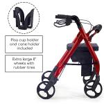 Comodità Spazio Extra Wide Heavy-Duty Rollator Walker with Seat, Wheeled Rolling Walker for Adults and Seniors, 19" Wide Nylon Seat, 4 Wheel, with Cup Holder and Cane Holder, Metallic Graphite