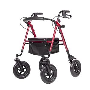 ELENKER All-Terrain Rollator Walker with 10” Rubber Wheels, Padded Seat &