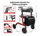 Henmnii Rollator Walker w/Wide Seat  Backrest All-Terrain Non-Slip Wheels 300lbs