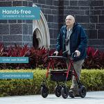 ELENKER All-Terrain Rollator Walker with 10” Rubber Wheels, Padded Seat & Backrest, Under-seat Basket for Seniors, Red