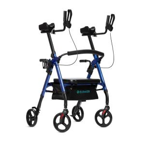 ELENKER Heavy Duty Upright Rollator Walker Blue with Extra Wide Padded Seat and