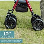 ELENKER All-Terrain Rollator Walker with 10” Rubber Wheels, Padded Seat & Backrest, Under-seat Basket for Seniors, Red