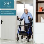 ELENKER Heavy Duty Upright Rollator Walker Blue with Extra Wide Padded Seat and