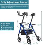 ELENKER Heavy Duty Upright Rollator Walker Blue with Extra Wide Padded Seat and