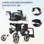 Flyingjoy 2-in-1 Heavy Duty Rollator Walker with 10" Front & 8" Rear Airless Tires, Foldable Transport Wheelchair for Seniors, Supports Up to 300 lbs, Adjustable Height, Safety Features, Easy Storage