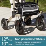 ELENKER All-Terrain Upright Rollator Walker, Stand up Rolling Walker with Seat, 12” Non-Pneumatic Tire Wheels, Compact Folding Design for Seniors, Champagne