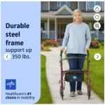 Aluminum Heavy-Duty Rollator Walkers for Seniors with Seat, 350 lbs, with Brakes