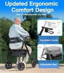 Farani All Terrain Rollator Walker - 10" Non-Pneumatic Tires, Cushion Seat & Padded Backrest, Ergonomic Dual Height Adjustable Handles, Foldable Aluminum Walker for Seniors, Black