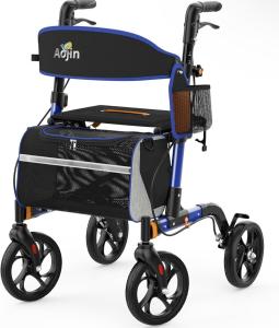 Aojin Rollator Walker Seniors Foldable 8" All-Terrain Wheels Big Seat 18” BLUE