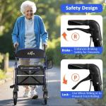 Aojin Rollator Walker Seniors Foldable 8" All-Terrain Wheels Big Seat 18” BLUE