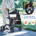Aojin Rollator Walker Seniors Foldable 8" All-Terrain Wheels Big Seat 18” BLUE