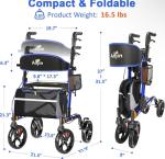 Aojin Rollator Walker Seniors Foldable 8" All-Terrain Wheels Big Seat 18” BLUE