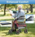 Upright Walkers for Seniors, Stand Up Rollator Walker with Adjustable Padded Armsupport & Seat, Folding Rolling Walker with 8'' Wheel Suitable for All Terrain, Red