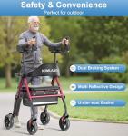 Upright Walkers for Seniors, Stand Up Rollator Walker with Adjustable Padded Armsupport & Seat, Folding Rolling Walker with 8'' Wheel Suitable for All Terrain, Red