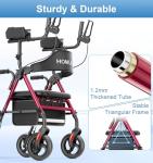 Upright Walkers for Seniors, Stand Up Rollator Walker with Adjustable Padded Armsupport & Seat, Folding Rolling Walker with 8'' Wheel Suitable for All Terrain, Red