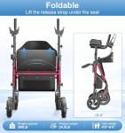 Upright Walkers for Seniors, Stand Up Rollator Walker with Adjustable Padded Armsupport & Seat, Folding Rolling Walker with 8'' Wheel Suitable for All Terrain, Red