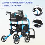 Flyingjoy 2-in-1 Heavy Duty Rollator Walker with 10" Front & 8" Rear Airless Tires, Foldable Transport Wheelchair for Seniors, Supports Up to 300 lbs, Adjustable Height, Safety Features, Easy Storage