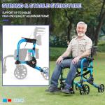 Flyingjoy 2-in-1 Heavy Duty Rollator Walker with 10" Front & 8" Rear Airless Tires, Foldable Transport Wheelchair for Seniors, Supports Up to 300 lbs, Adjustable Height, Safety Features, Easy Storage