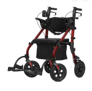 ELENKER All Terrain Heavy Duty Rollator Walker Wheelchair Combo Wide, Red