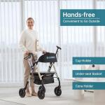 ELENKER All-Terrain Rollator Walker with 8” Non-Pneumatic Wheels, Sponge Padded Seat and Backrest, Fully Adjustment Frame for Seniors, Champagne