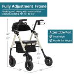 ELENKER All-Terrain Rollator Walker with 8” Non-Pneumatic Wheels, Sponge Padded Seat and Backrest, Fully Adjustment Frame for Seniors, Champagne