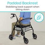 Vive Bariatric Rollator Walker for Seniors - 500 lbs Capacity - Rolling Walker with Seat Lightweight Easy Folding - Mobility Aids & Equipment - Adult Heavy Duty 4 Wheel Rollator with Brakes (Black)