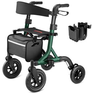 All-Terrain Rollator Walker with 10” Rubber Wheels, Padded Seat & Backrest 300lb