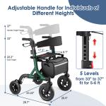 All-Terrain Rollator Walker with 10” Rubber Wheels, Padded Seat & Backrest 300lb