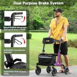 MAXWALK Walkers for Seniors, Rollator Walker with Seat, 8" Rubber Wheels All Terrain Rollator Walker with Backrest, Aluminum Walkers Built-in Cable, Foldable and Adjustable Height for Seniors, Purple